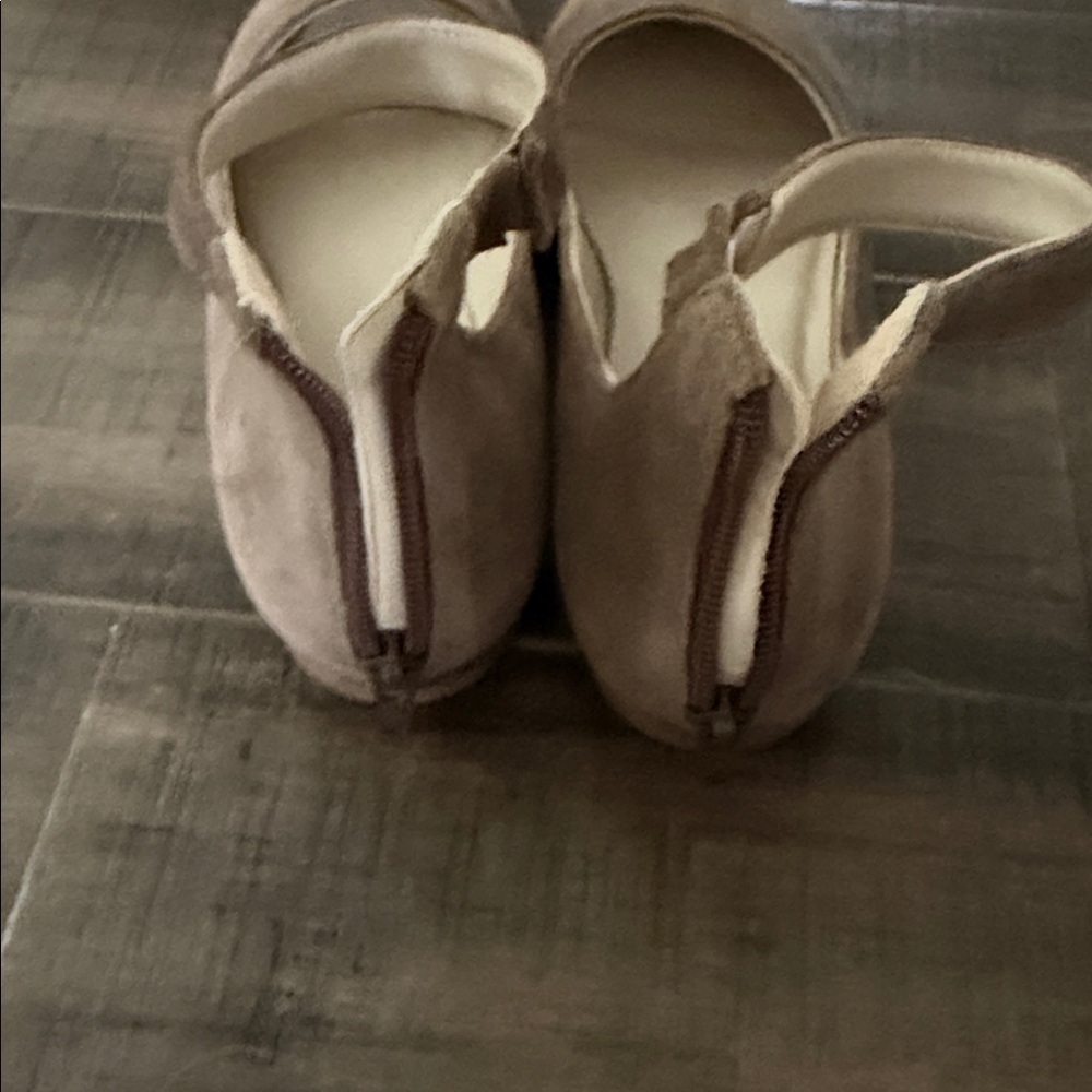 Women's Pointed Toe Ankle Strap Flats - taupe color Suede - Picture 2 of 5